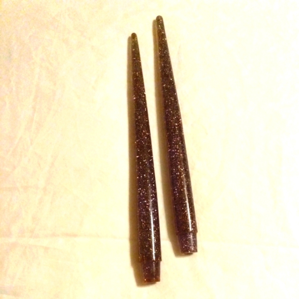 Vtg Mid-Century Acrylic Lucite Faux Candle Pair Set Glitter Flecked Silver MCM - Picture 2 of 11